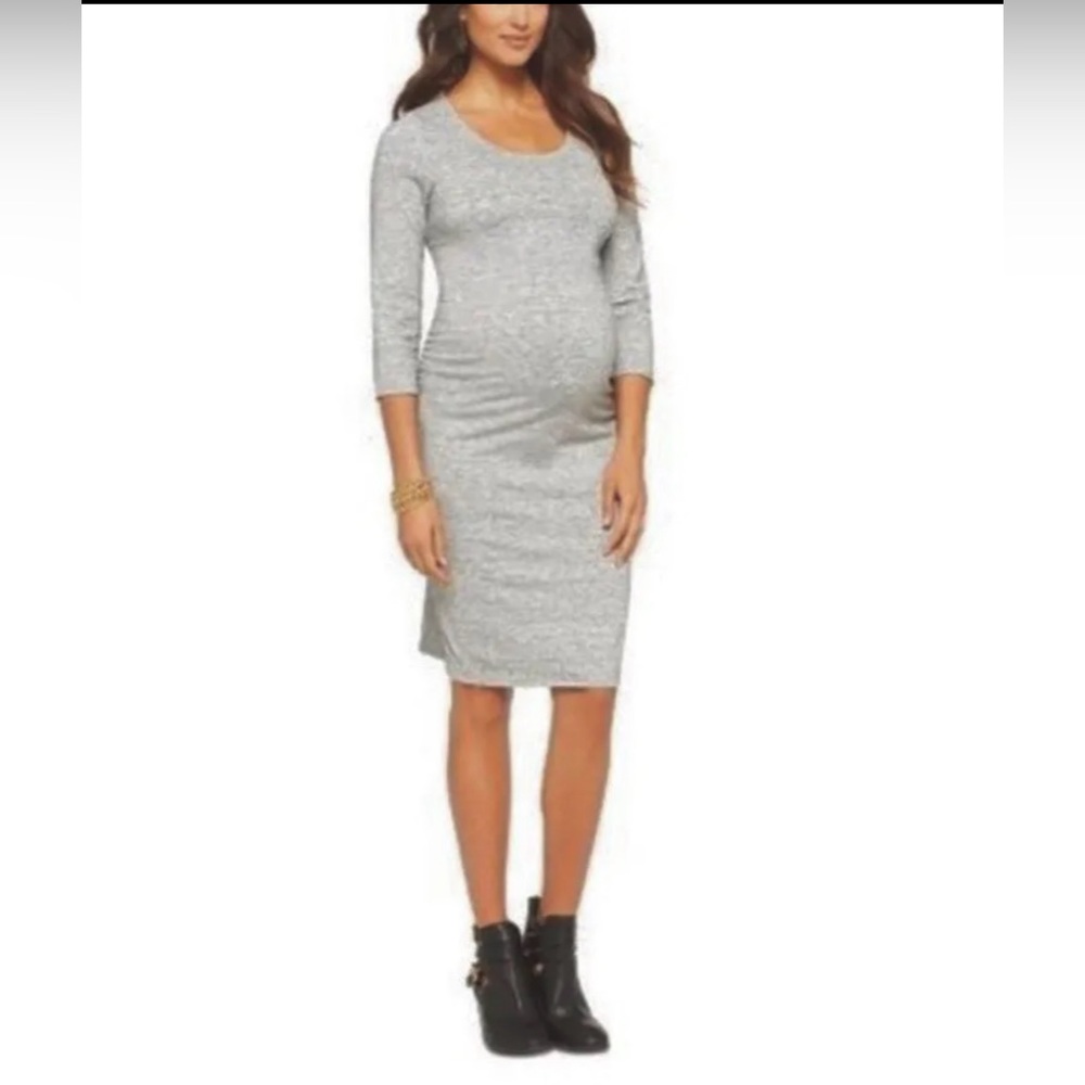 Liz Lange Maternity Heather Gray 3/4 Sleeve Ruched Dress, Size S